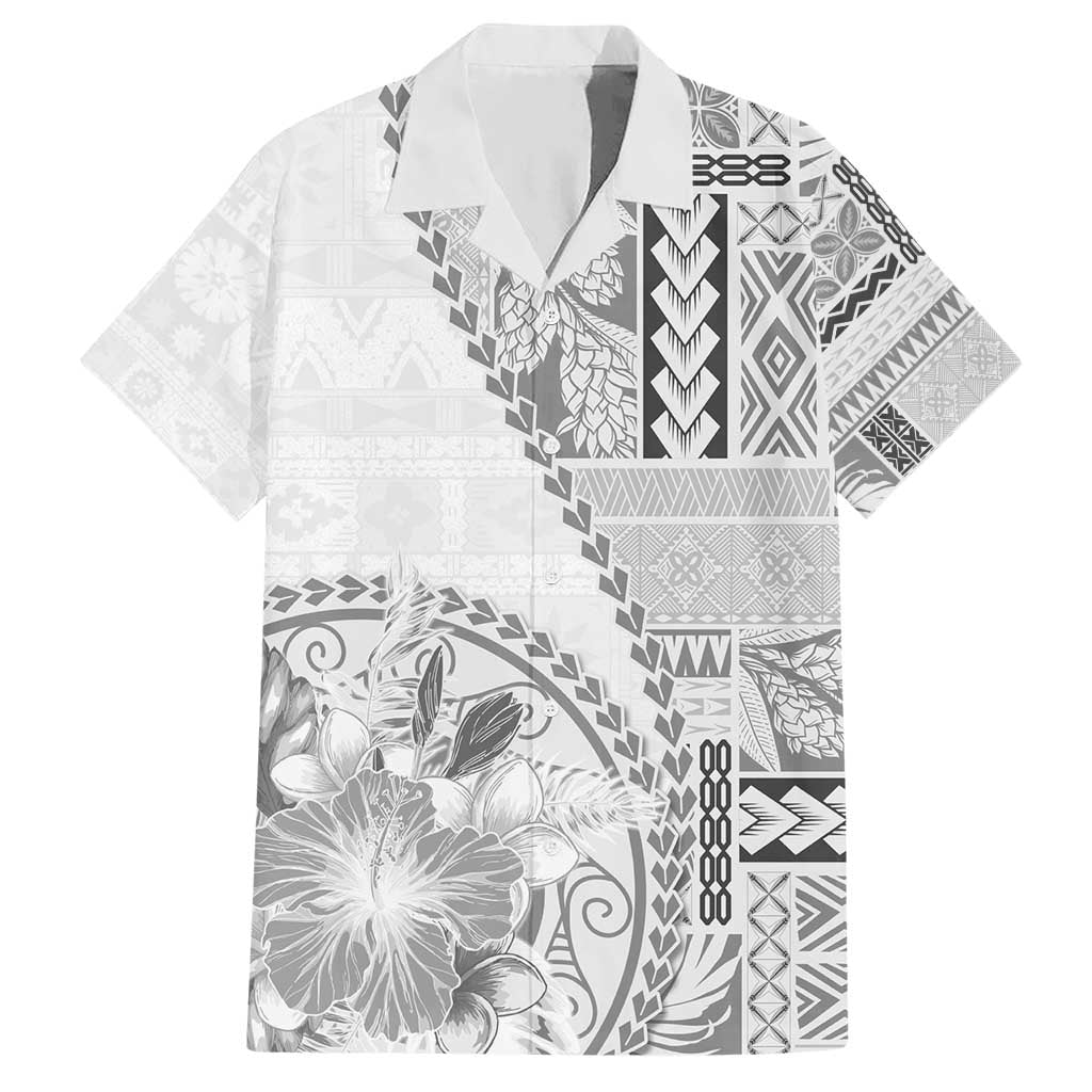 Samoa Siapo Elegant Hawaiian Shirt Hibiscus White Motifs - Polynesian Pride