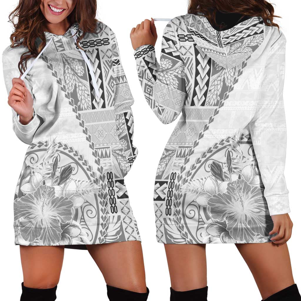 Samoa Siapo Elegant Hoodie Dress Hibiscus White Motifs - Polynesian Pride