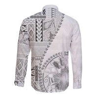 Samoa Siapo Elegant Long Sleeve Button Shirt Hibiscus White Motifs - Polynesian Pride