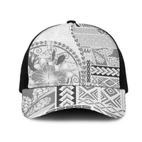 Samoa Siapo Elegant Mesh Trucker Cap Hibiscus White Motifs - Polynesian Pride