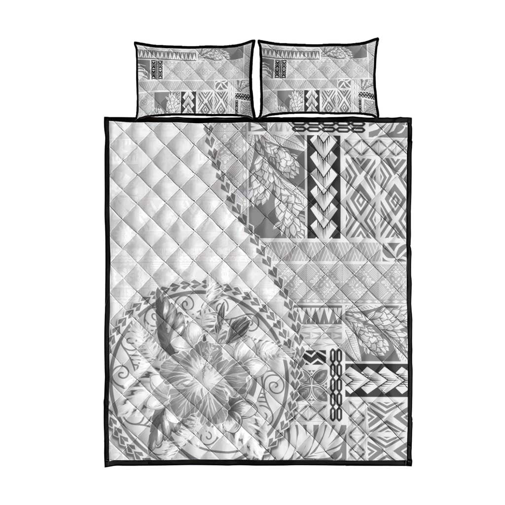 Samoa Siapo Elegant Quilt Bed Set Hibiscus White Motifs - Polynesian Pride