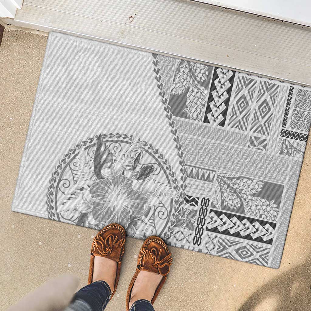 Samoa Siapo Elegant Rubber Doormat Hibiscus White Motifs - Polynesian Pride