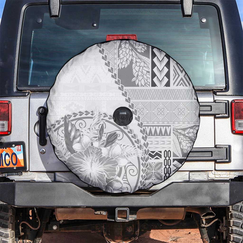Samoa Siapo Elegant Spare Tire Cover Hibiscus White Motifs - Polynesian Pride