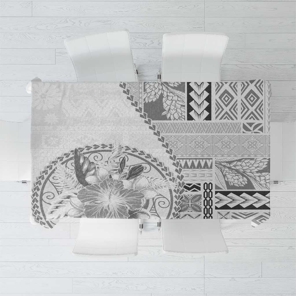 Samoa Siapo Elegant Tablecloth Hibiscus White Motifs - Polynesian Pride