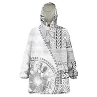 Samoa Siapo Elegant Wearable Blanket Hoodie Hibiscus White Motifs - Polynesian Pride