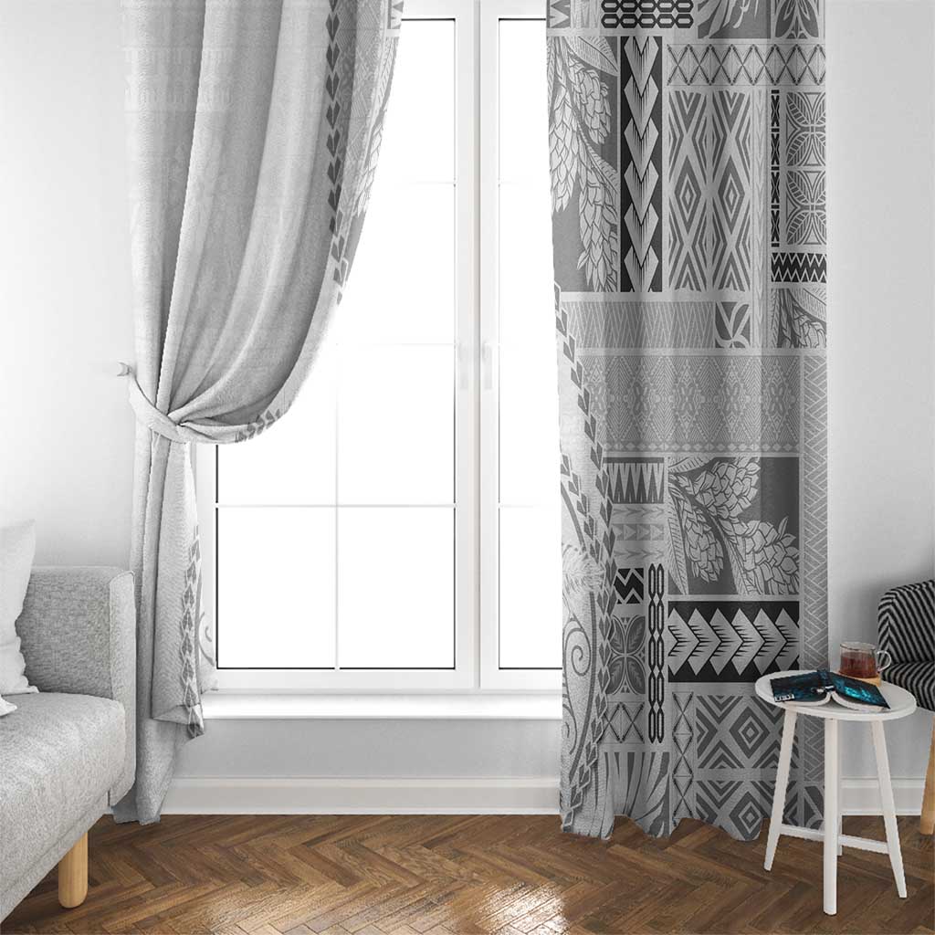 Samoa Siapo Elegant Window Curtain Hibiscus White Motifs - Polynesian Pride