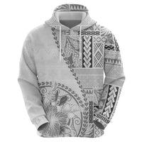 Samoa Siapo Elegant Zip Hoodie Hibiscus White Motifs - Polynesian Pride