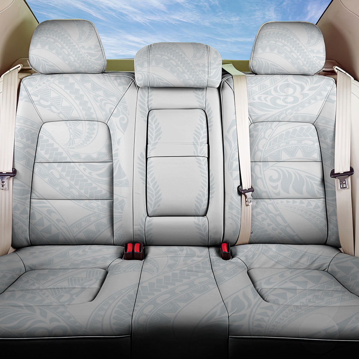 Samoa Lotu Tamaiti Back Car Seat Cover Teuila With Tribal Motifs LT05 One Size White - Polynesian Pride
