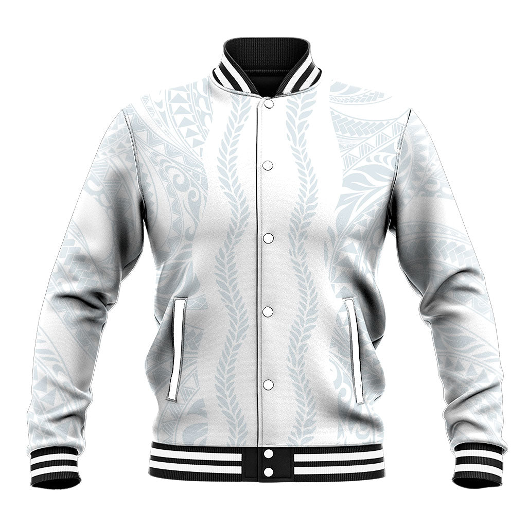 Samoa Lotu Tamaiti Baseball Jacket Teuila With Tribal Motifs LT05 Unisex White - Polynesian Pride