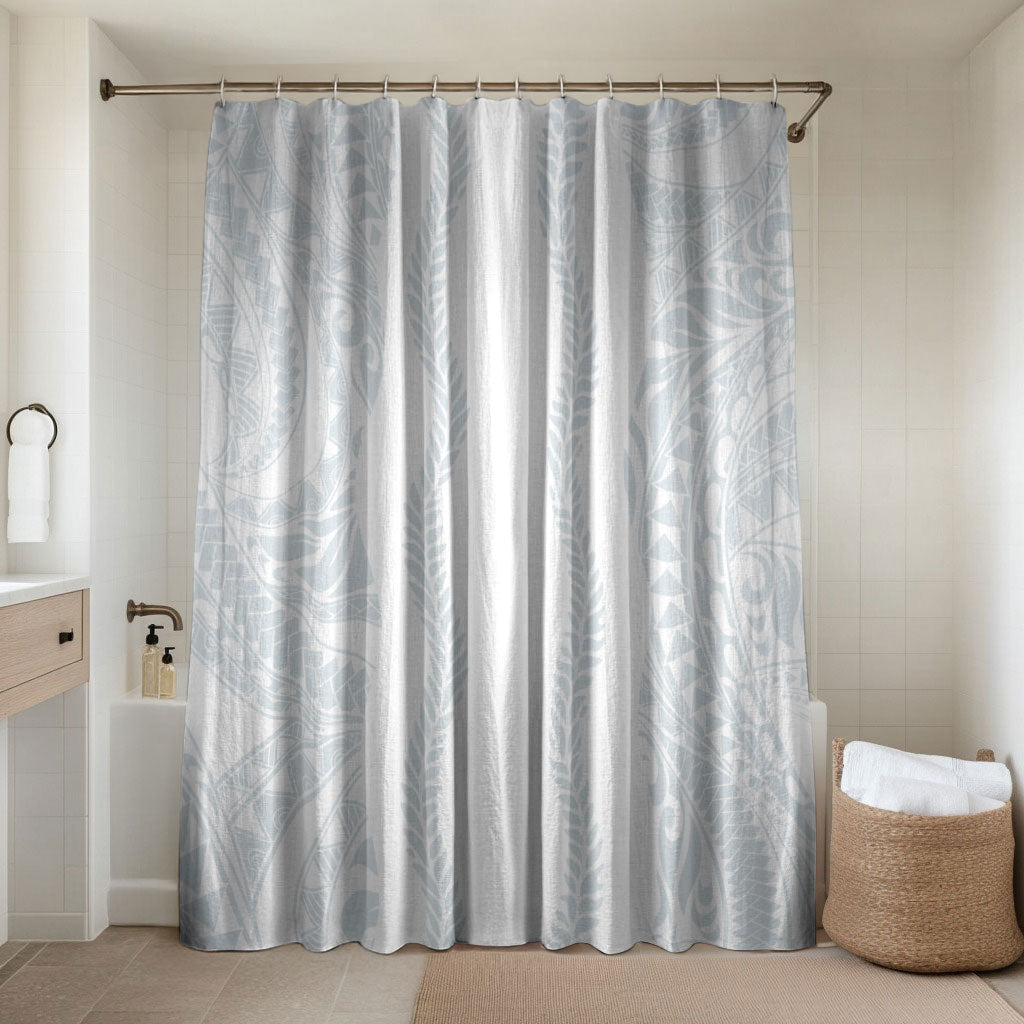 Samoa Lotu Tamaiti Bathroom Set Teuila With Tribal Motifs LT05 Shower Curtain Only White - Polynesian Pride