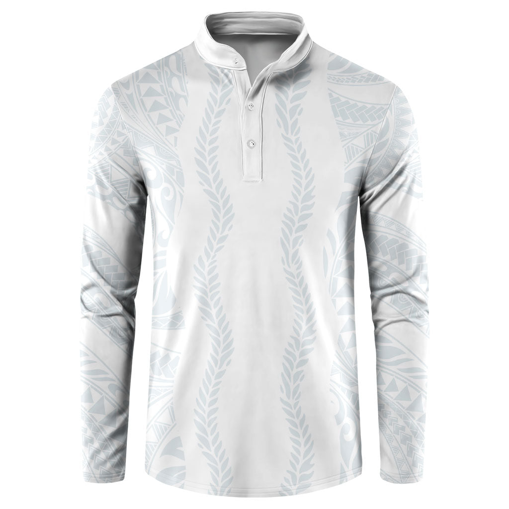 Samoa Lotu Tamaiti Button Sweatshirt Teuila With Tribal Motifs LT05 White - Polynesian Pride