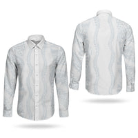 Samoa Lotu Tamaiti Couples Matching Off The Shoulder Long Sleeve Dress and Long Sleeve Button Shirt Teuila With Tribal Motifs LT05 - Polynesian Pride
