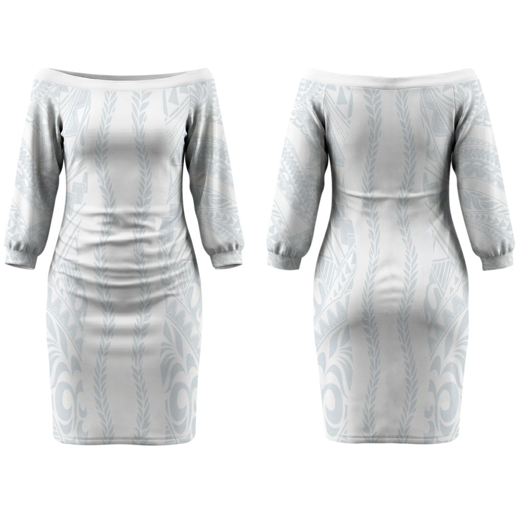 Samoa Lotu Tamaiti Couples Matching Off The Shoulder Long Sleeve Dress and Long Sleeve Button Shirt Teuila With Tribal Motifs LT05 - Polynesian Pride