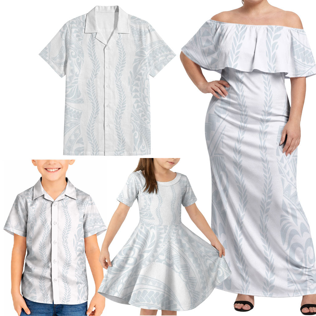 Samoa Lotu Tamaiti Family Matching Off Shoulder Maxi Dress and Hawaiian Shirt Teuila With Tribal Motifs LT05 - Polynesian Pride