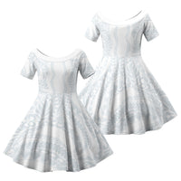 Samoa Lotu Tamaiti Family Matching Off Shoulder Maxi Dress and Hawaiian Shirt Teuila With Tribal Motifs LT05 Daughter's Dress White - Polynesian Pride