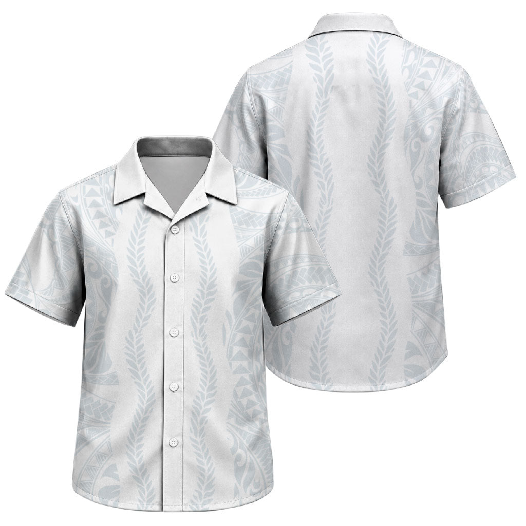 Samoa Lotu Tamaiti Family Matching Off Shoulder Maxi Dress and Hawaiian Shirt Teuila With Tribal Motifs LT05 Son's Shirt White - Polynesian Pride