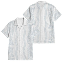 Samoa Lotu Tamaiti Family Matching Off Shoulder Short Dress and Hawaiian Shirt Teuila With Tribal Motifs LT05 Dad's Shirt - Short Sleeve White - Polynesian Pride