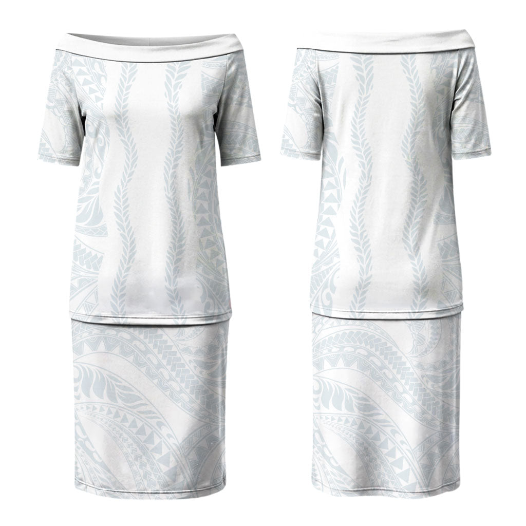 Samoa Lotu Tamaiti Family Matching Puletasi and Hawaiian Shirt Teuila With Tribal Motifs LT05 Mom's Dress White - Polynesian Pride