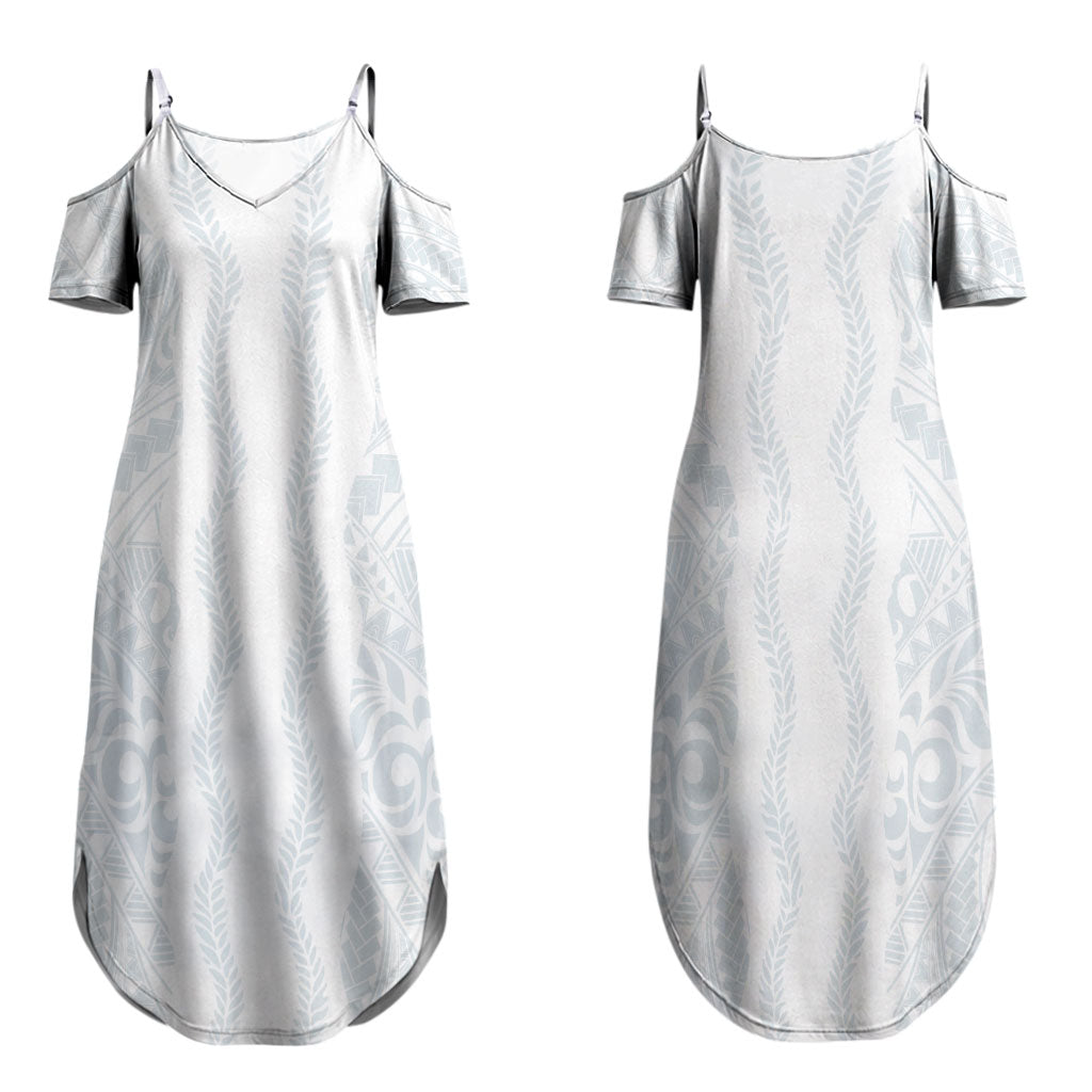 Samoa Lotu Tamaiti Family Matching Summer Maxi Dress and Hawaiian Shirt Teuila With Tribal Motifs LT05 Mom's Dress White - Polynesian Pride