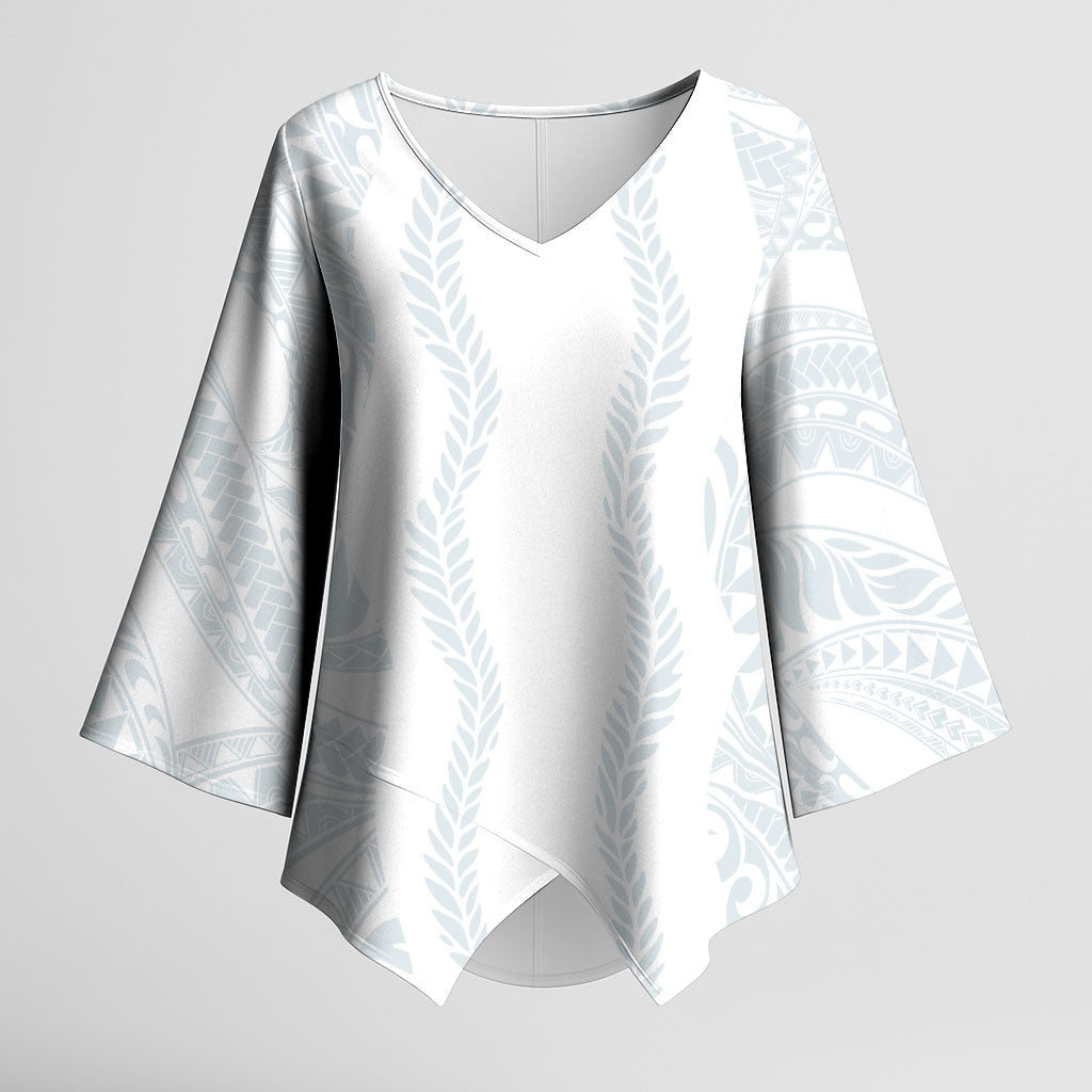 Samoa Lotu Tamaiti Kimono Sleeve Blouse Teuila With Tribal Motifs LT05 Female White - Polynesian Pride