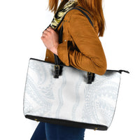 Samoa Lotu Tamaiti Leather Tote Bag Teuila With Tribal Motifs LT05 White - Polynesian Pride