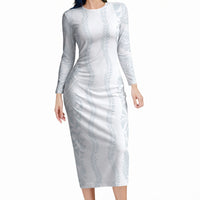 Samoa Lotu Tamaiti Long Sleeve Bodycon Dress Teuila With Tribal Motifs LT05 Long Dress White - Polynesian Pride