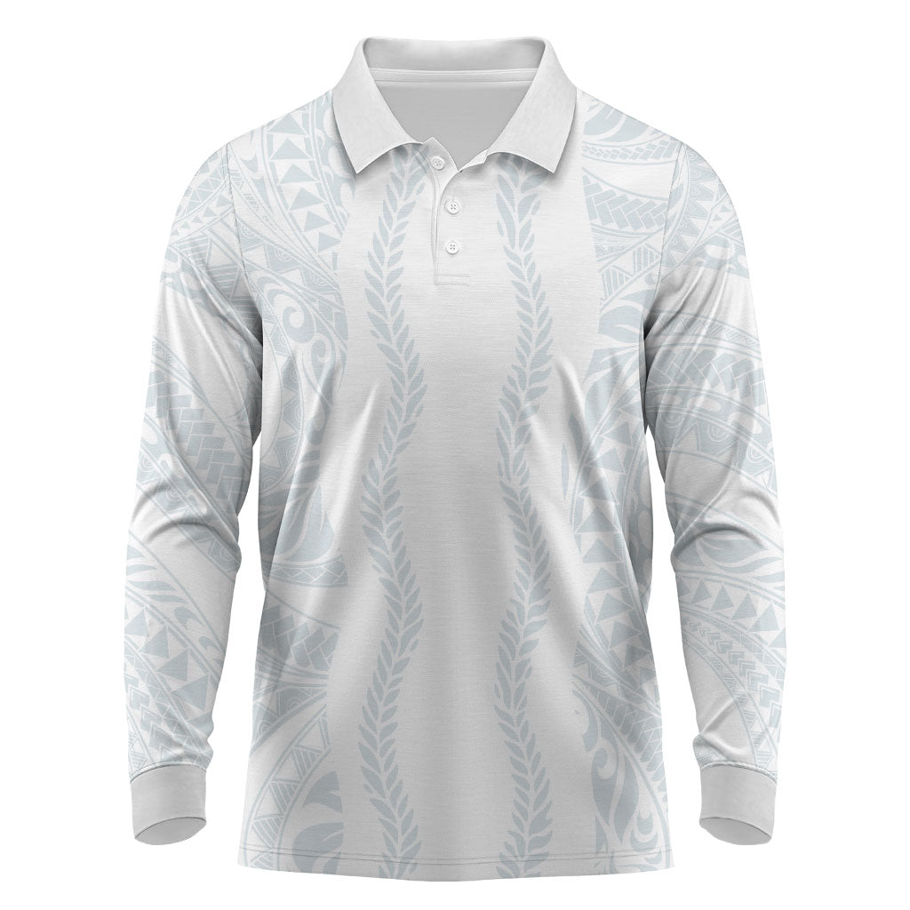 Samoa Lotu Tamaiti Long Sleeve Polo Shirt Teuila With Tribal Motifs LT05 White - Polynesian Pride