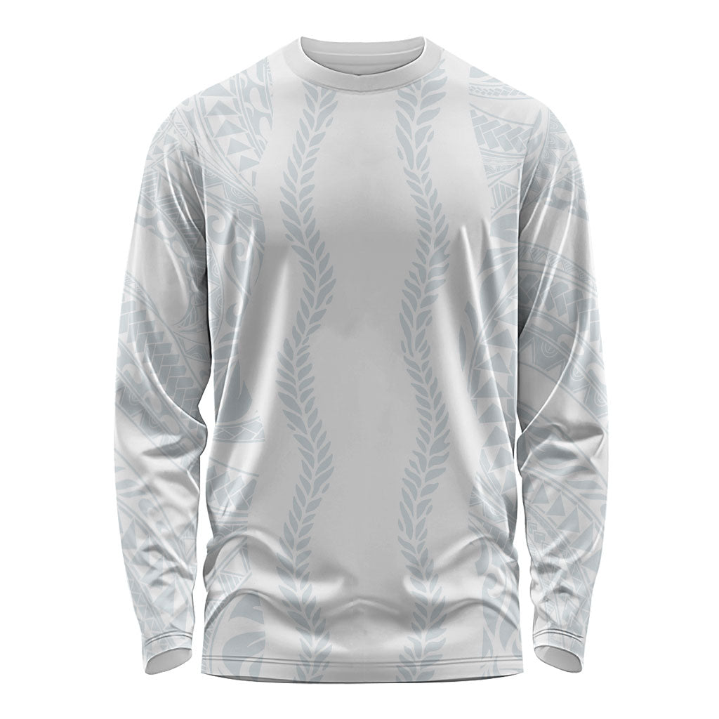Samoa Lotu Tamaiti Long Sleeve Shirt Teuila With Tribal Motifs LT05 Unisex White - Polynesian Pride
