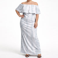 Samoa Lotu Tamaiti Off Shoulder Maxi Dress Teuila With Tribal Motifs LT05 Women White - Polynesian Pride