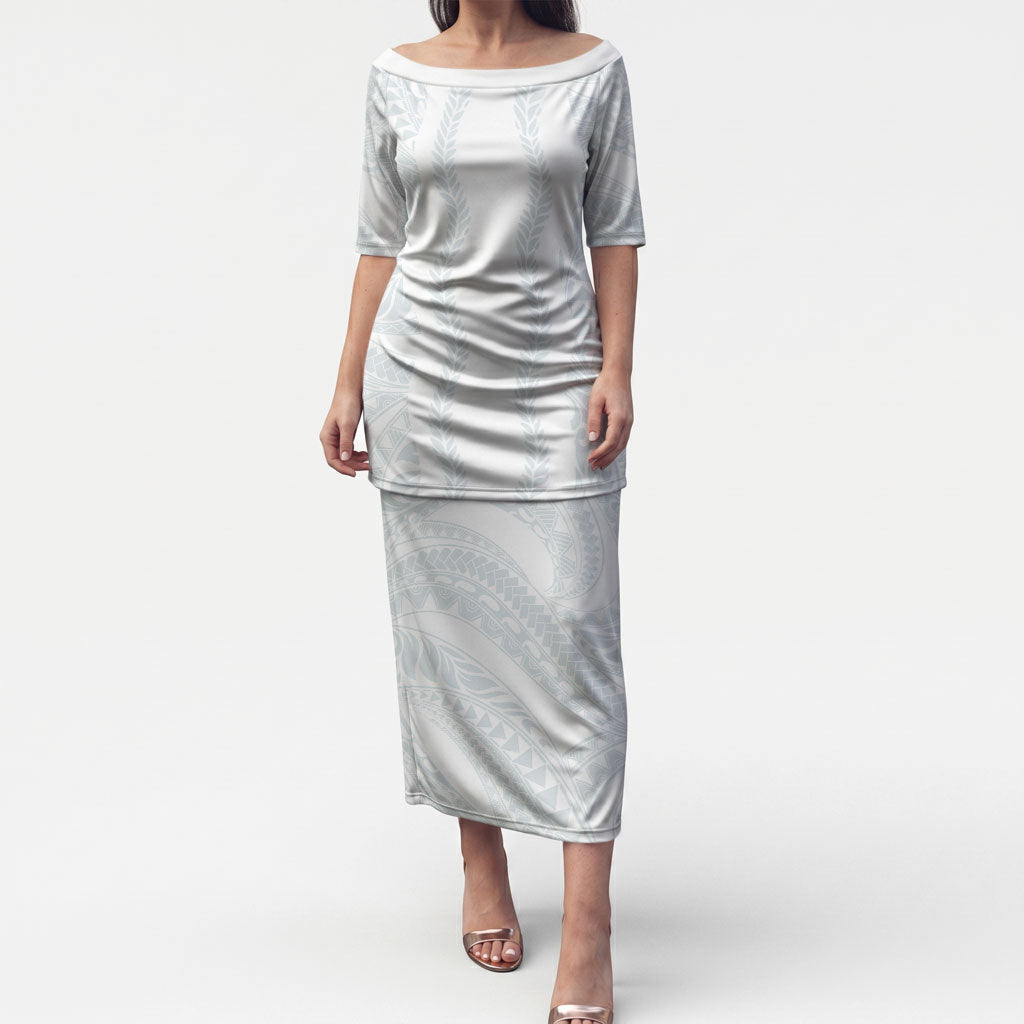 Samoa Lotu Tamaiti Puletasi Teuila With Tribal Motifs LT05 Long Dress White - Polynesian Pride