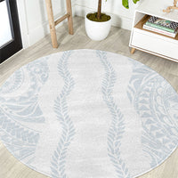 Samoa Lotu Tamaiti Round Carpet Teuila With Tribal Motifs LT05 White - Polynesian Pride
