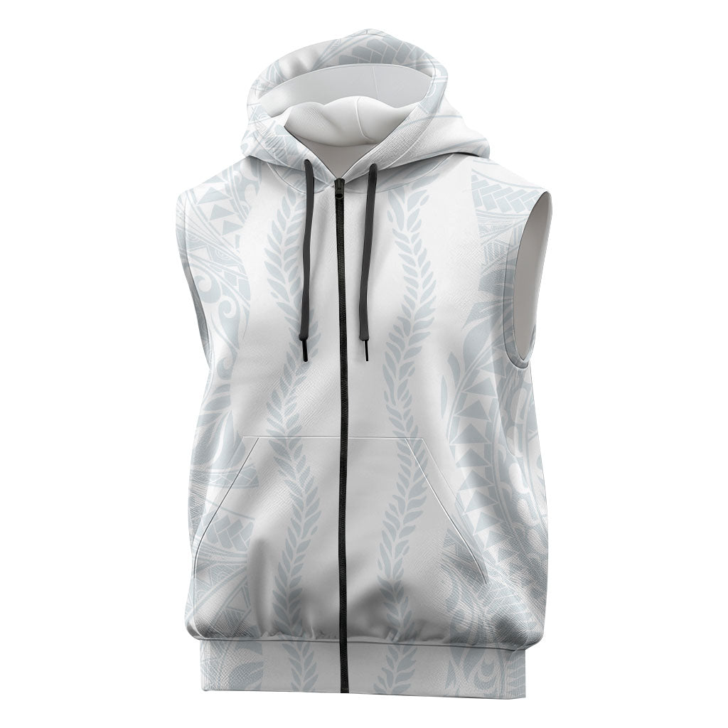 Samoa Lotu Tamaiti Sleeveless Zip Hoodie Teuila With Tribal Motifs LT05 White - Polynesian Pride