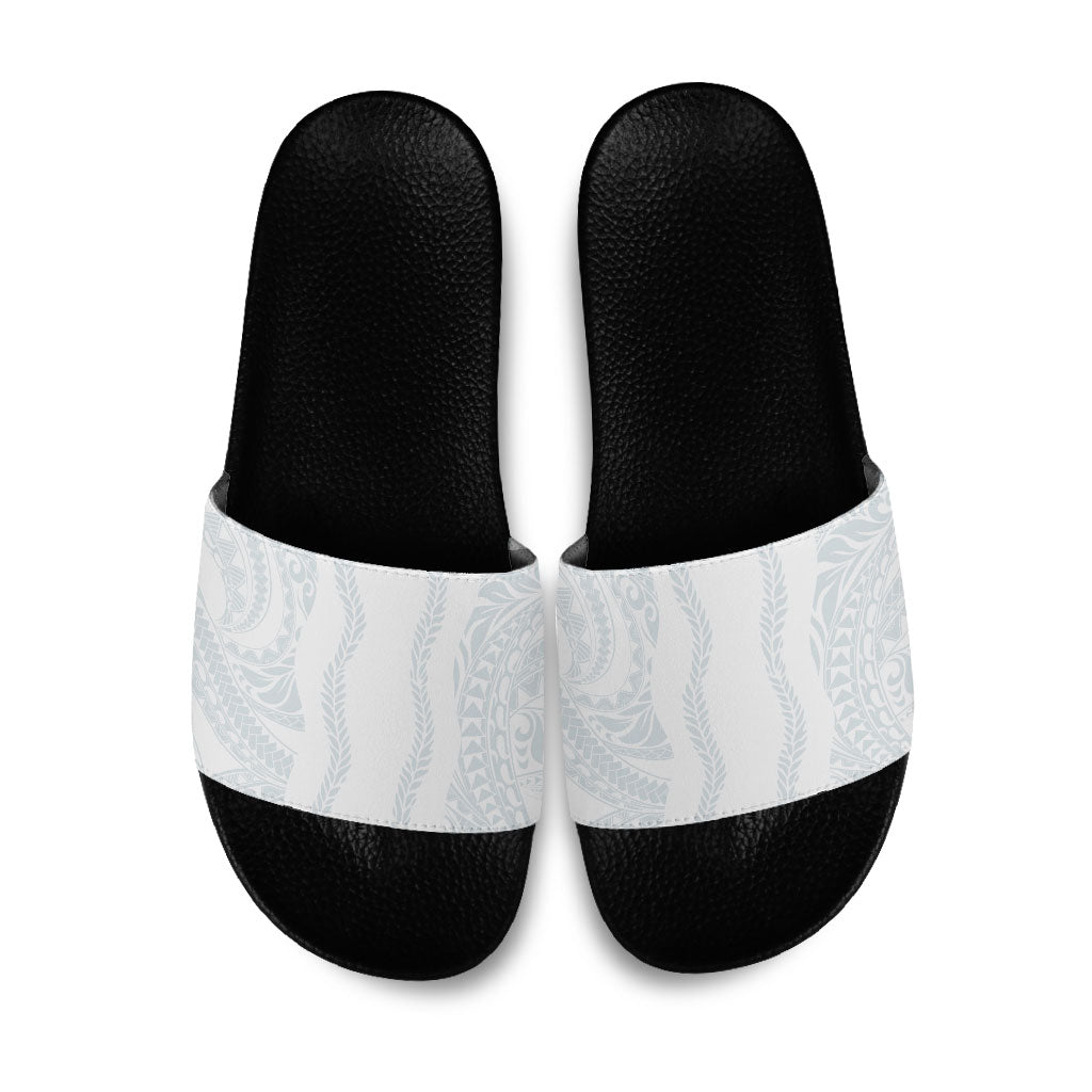 Samoa Lotu Tamaiti Slide Sandals Teuila With Tribal Motifs LT05 White - Polynesian Pride