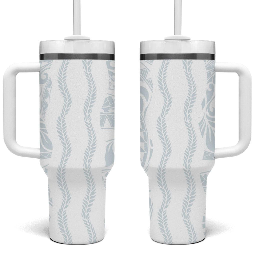 Samoa Lotu Tamaiti Tumbler With Handle Teuila With Tribal Motifs LT05 One Size: 40 oz White - Polynesian Pride