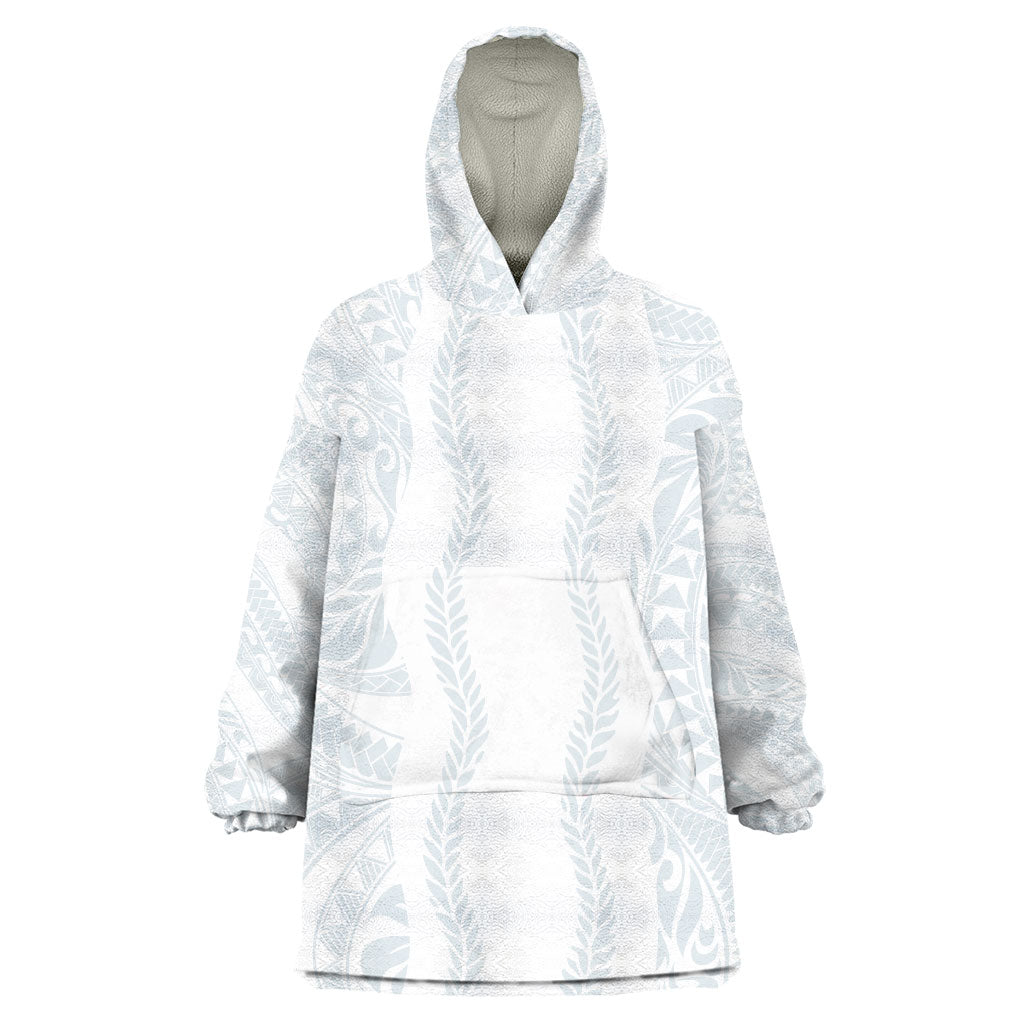 Samoa Lotu Tamaiti Wearable Blanket Hoodie Teuila With Tribal Motifs LT05 One Size White - Polynesian Pride