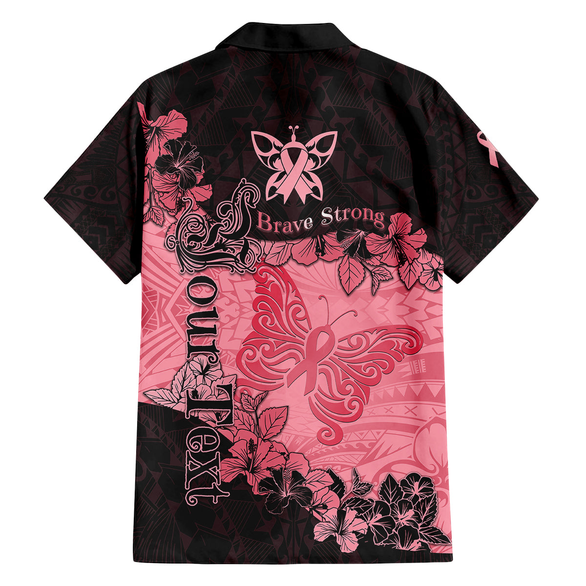 Personalized Breast Cancer Family Matching Puletasi Dress and Hawaiian Shirt Survivor Polynesian Ribbon Butterfly LT05 - Polynesian Pride