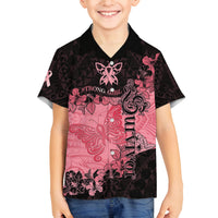 Personalized Breast Cancer Family Matching Puletasi Dress and Hawaiian Shirt Survivor Polynesian Ribbon Butterfly LT05 Son's Shirt Pink - Polynesian Pride