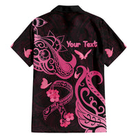 Personalized Breast Cancer Awareness Family Matching Long Sleeve Bodycon Dress and Hawaiian Shirt Ribbon Polynesian Pattern Black Version LT05 - Polynesian Pride