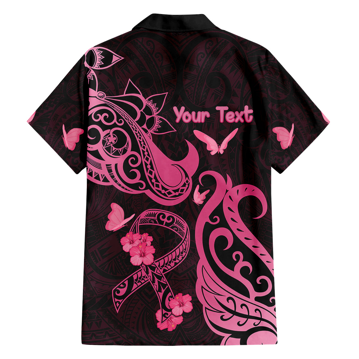 Personalized Breast Cancer Awareness Family Matching Off Shoulder Short Dress and Hawaiian Shirt Ribbon Polynesian Pattern Black Version LT05 - Polynesian Pride