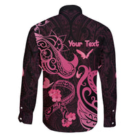 Personalized Breast Cancer Awareness Family Matching Tank Maxi Dress and Hawaiian Shirt Ribbon Polynesian Pattern Black Version LT05 - Polynesian Pride