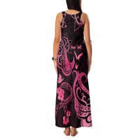 Personalized Breast Cancer Awareness Family Matching Tank Maxi Dress and Hawaiian Shirt Ribbon Polynesian Pattern Black Version LT05 - Polynesian Pride