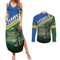 Solomon Islands Remembrance Day Couples Matching Summer Maxi Dress and Long Sleeve Button Shirt Lest We Forget LT05 Green - Polynesian Pride