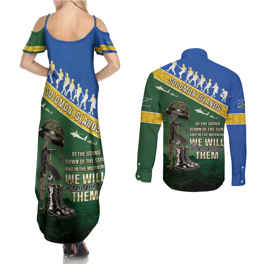 Solomon Islands Remembrance Day Couples Matching Summer Maxi Dress and Long Sleeve Button Shirt Lest We Forget LT05 - Polynesian Pride