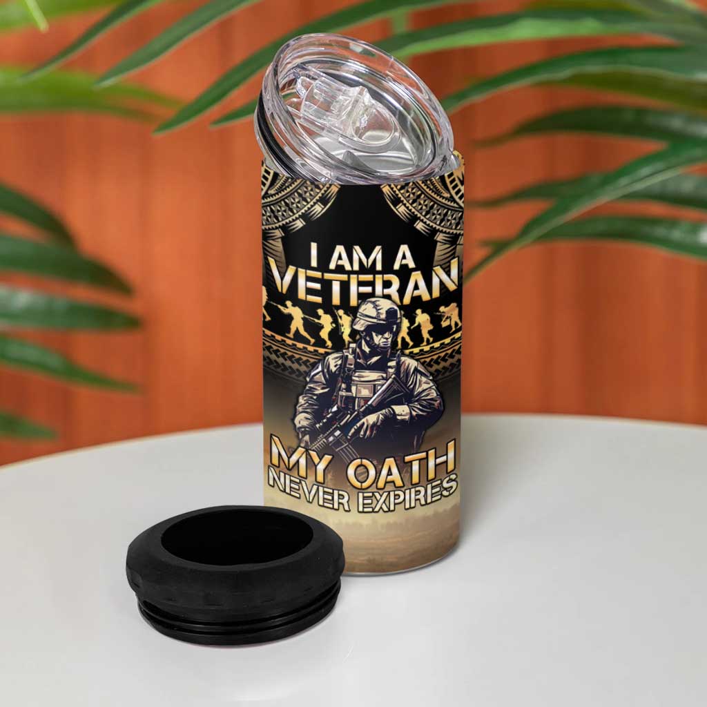 Polynesia Veterans Day 4 in 1 Can Cooler Tumbler Thank You Veterans Polynesian Pattern