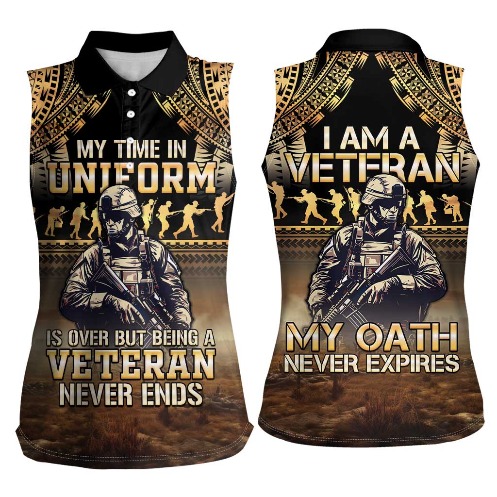 Polynesia Veterans Day Women Sleeveless Polo Shirt Thank You Veterans Polynesian Pattern