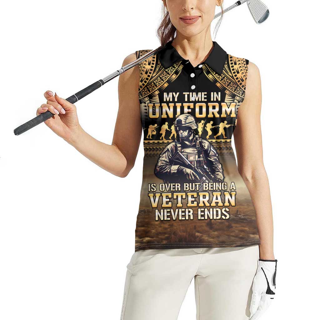 Polynesia Veterans Day Women Sleeveless Polo Shirt Thank You Veterans Polynesian Pattern