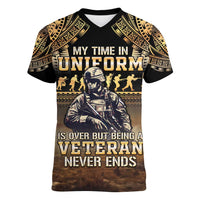 Polynesia Veterans Day Women V-Neck T-Shirt Thank You Veterans Polynesian Pattern