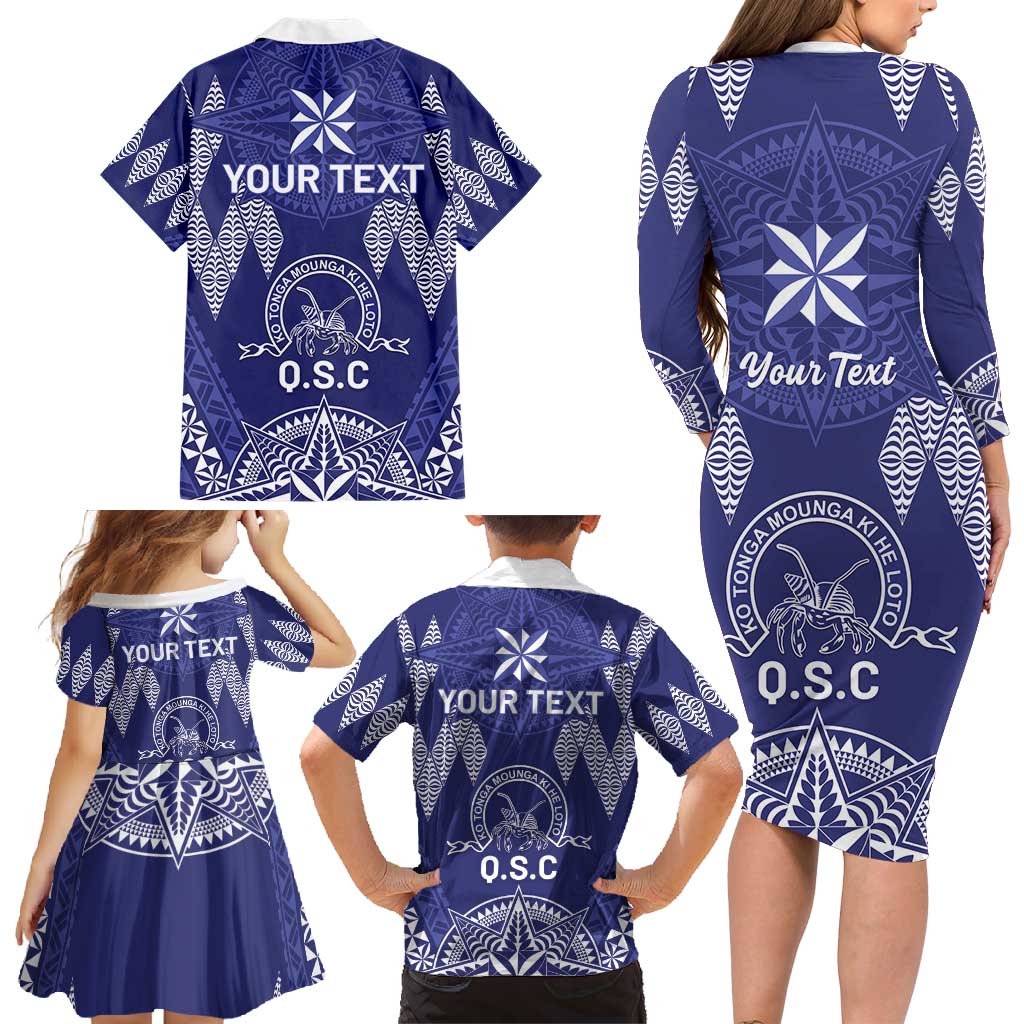 Personalised Queen Salote College Centenary Family Matching Long Sleeve Bodycon Dress and Hawaiian Shirt Tongan Kupesi Pattern LT05 - Polynesian Pride