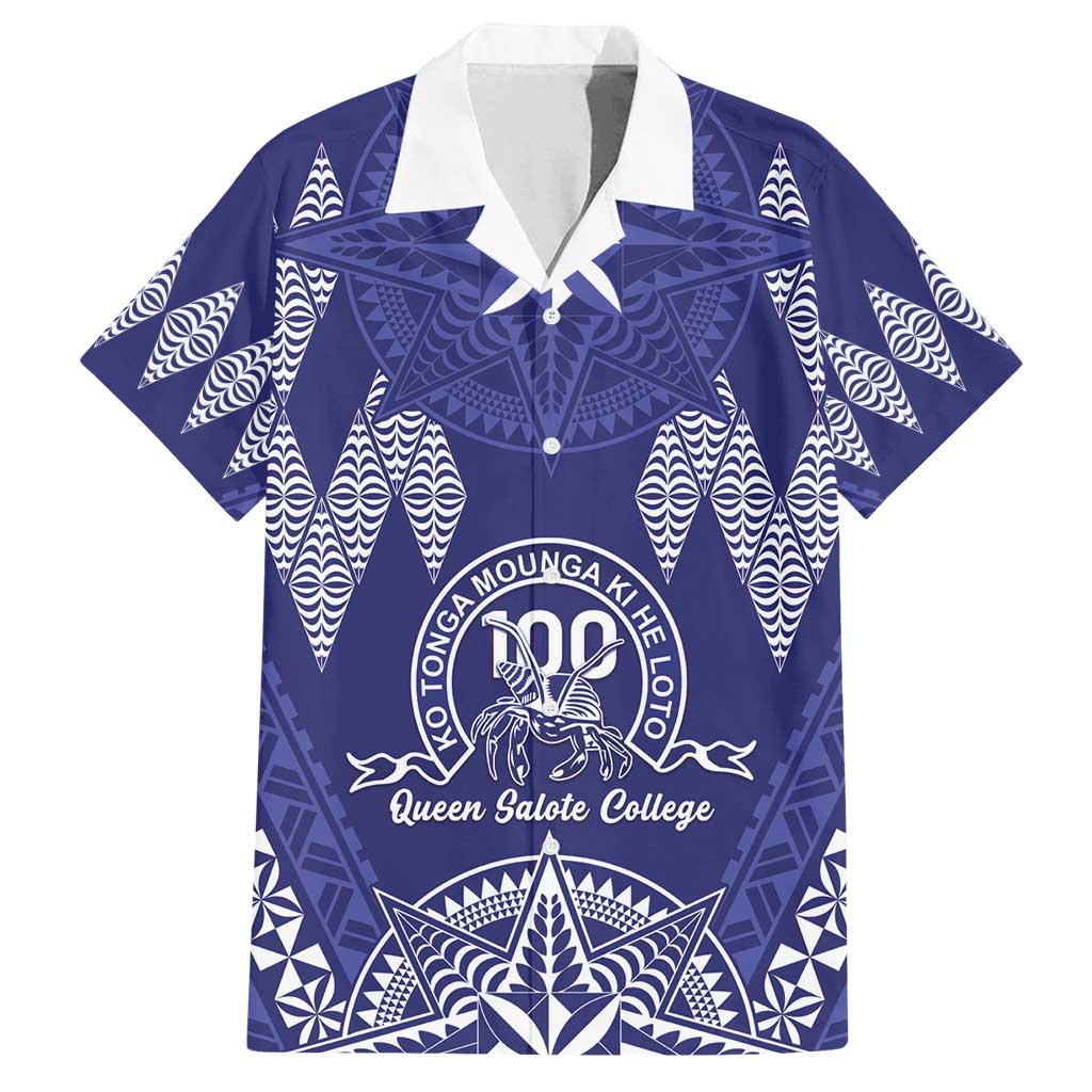 Personalised Queen Salote College Centenary Family Matching Long Sleeve Bodycon Dress and Hawaiian Shirt Tongan Kupesi Pattern LT05 Dad's Shirt - Short Sleeve Navy - Polynesian Pride