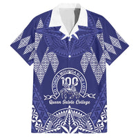 Personalised Queen Salote College Centenary Family Matching Long Sleeve Bodycon Dress and Hawaiian Shirt Tongan Kupesi Pattern LT05 Dad's Shirt - Short Sleeve Navy - Polynesian Pride